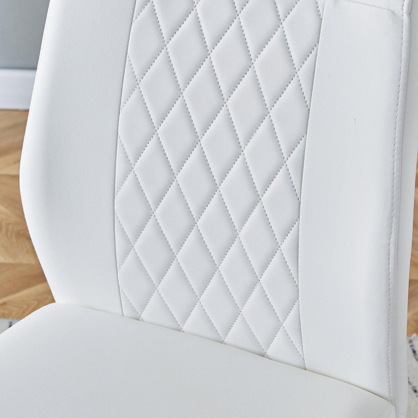 Modern Dining Chairs with Faux Leather Padded Seat Dining Living Room Chairs Upholstered Chair with Metal Legs Design for Kitchen, Living, Bedroom, Dining Room Side Chairs Set of 6 (White+PU)C-001 image 9