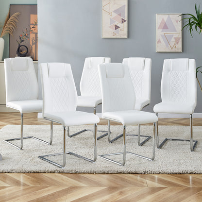 Modern Dining Chairs with Faux Leather Padded Seat Dining Living Room Chairs Upholstered Chair with Metal Legs Design for Kitchen, Living, Bedroom, Dining Room Side Chairs Set of 6 (White+PU)C-001 image 1