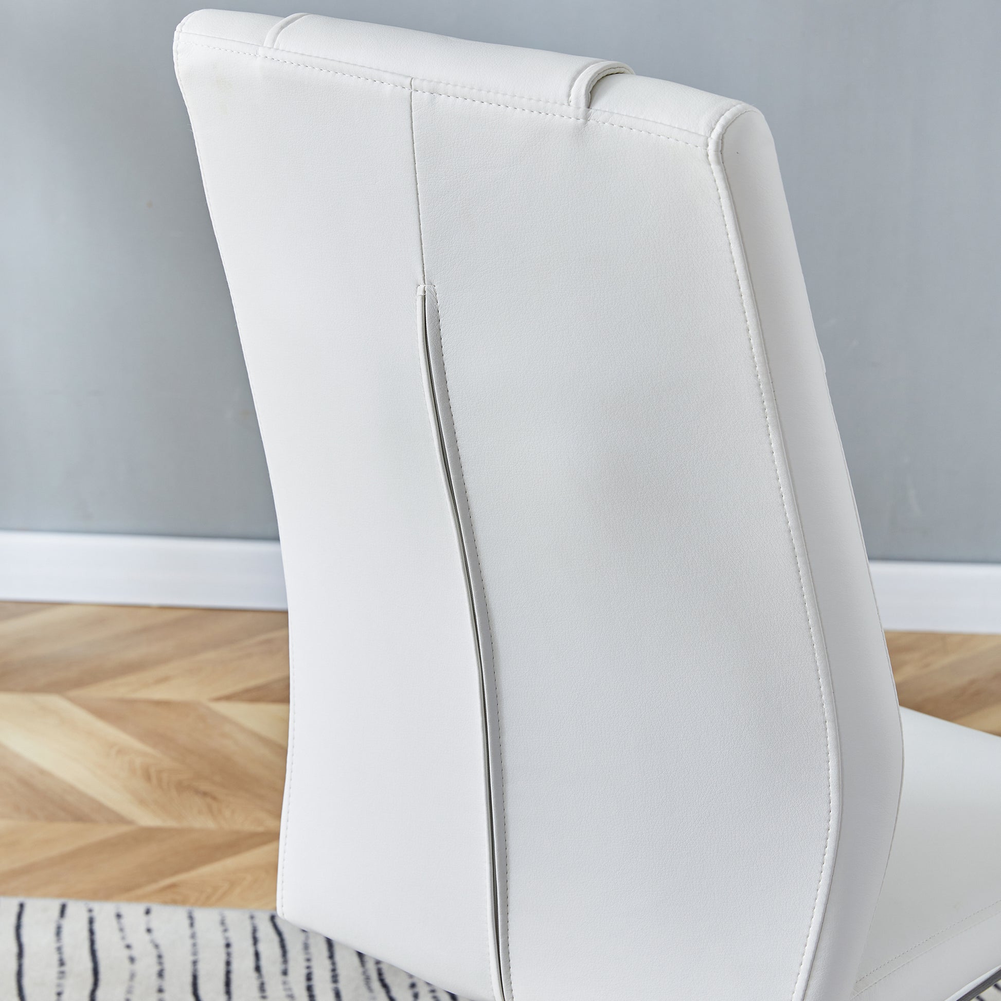 Modern Dining Chairs with Faux Leather Padded Seat Dining Living Room Chairs Upholstered Chair with Metal Legs Design for Kitchen, Living, Bedroom, Dining Room Side Chairs Set of 6 (White+PU)C-001 image 10
