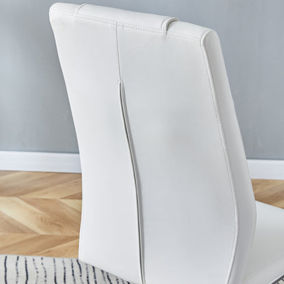 Modern Dining Chairs with Faux Leather Padded Seat Dining Living Room Chairs Upholstered Chair with Metal Legs Design for Kitchen, Living, Bedroom, Dining Room Side Chairs Set of 6 (White+PU)C-001 image 10