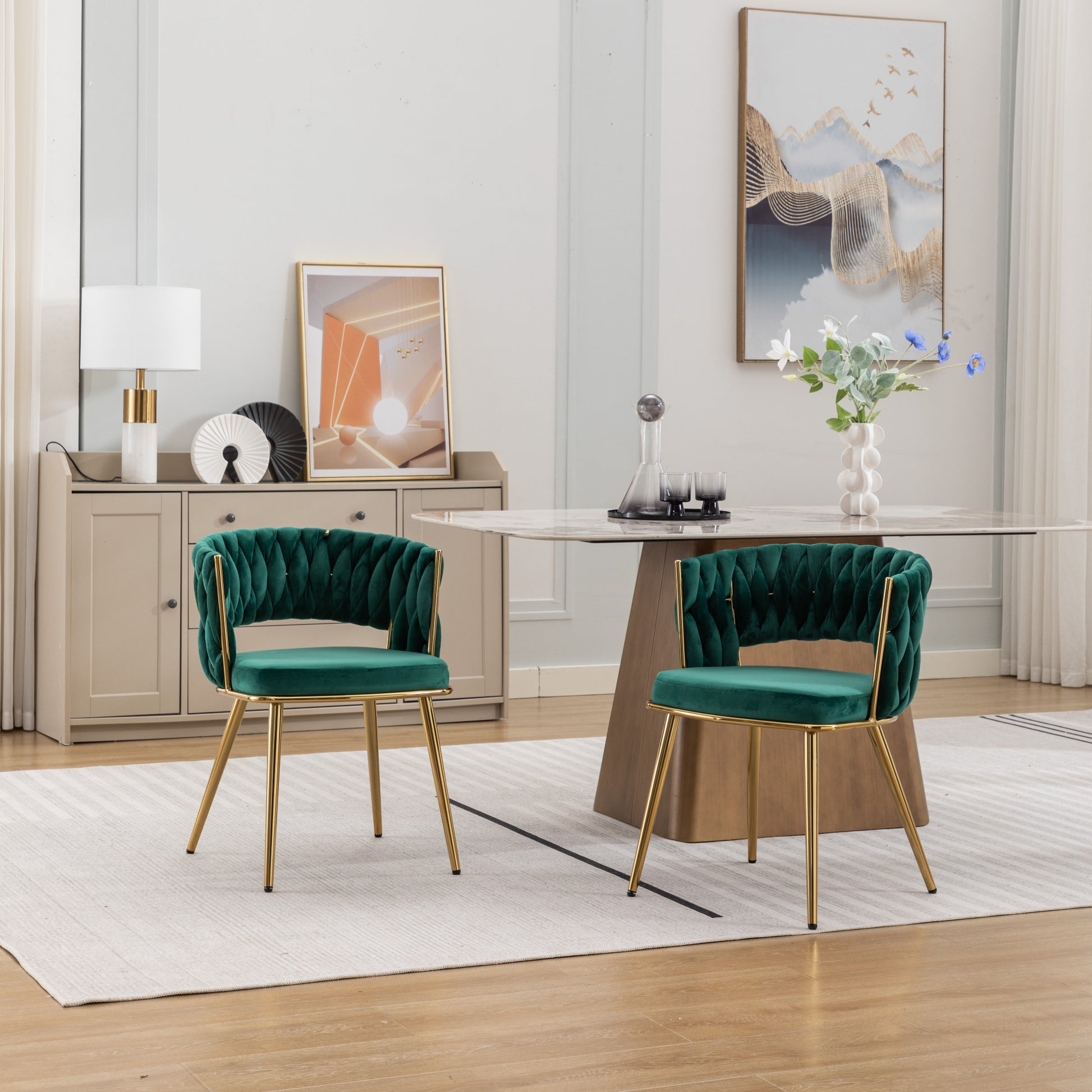 HengMing Velvet woven modern dining chair with backrest and metal base, suitable for kitchen, restaurant and coffee shop set of 2 image 1