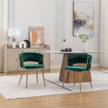 HengMing Velvet woven modern dining chair with backrest and metal base, suitable for kitchen, restaurant and coffee shop set of 2 image 1