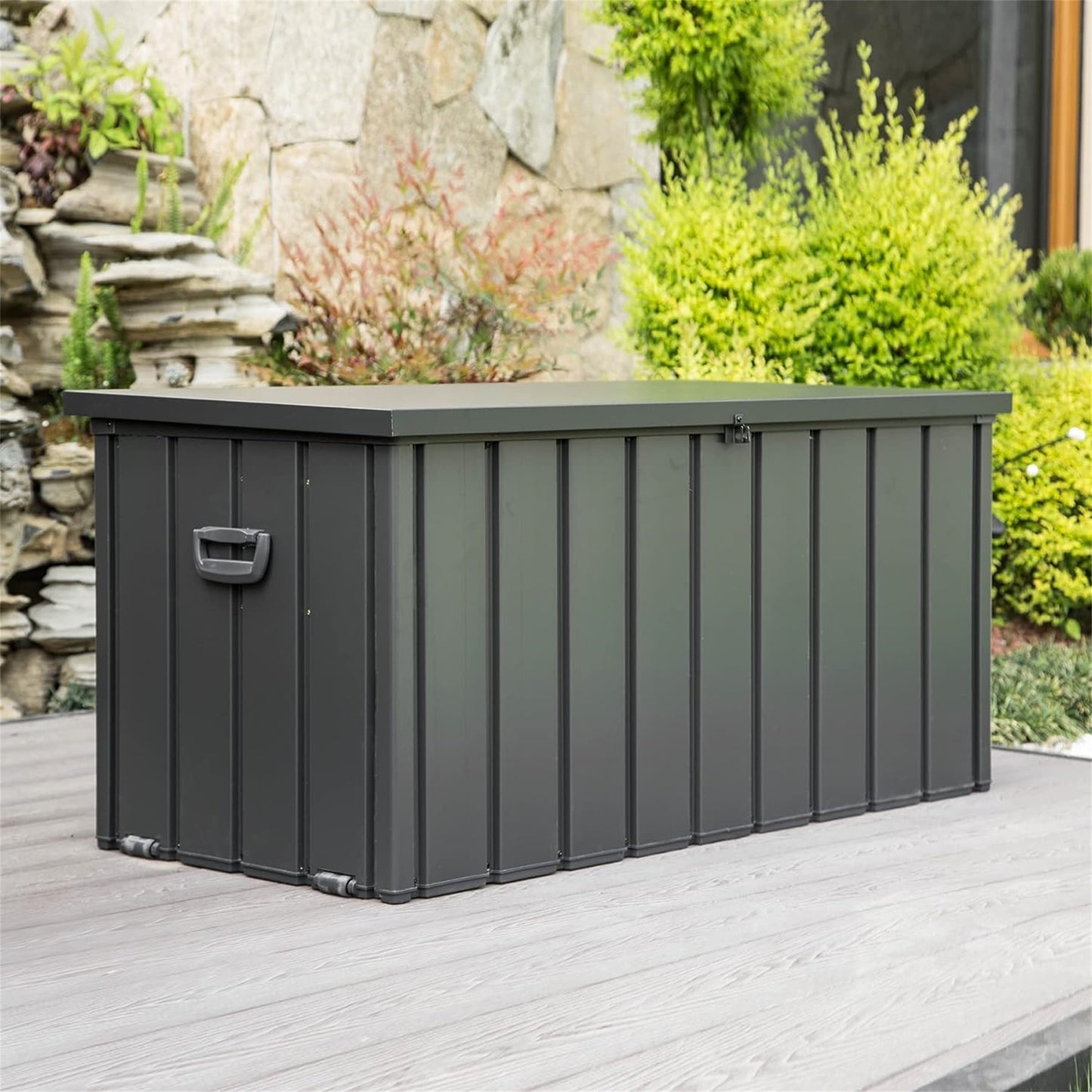 100 Gallon Outdoor Storage Deck Box Waterproof, Large Patio Storage Bin for Outside Cushions, Throw Pillows, Garden Tools, Lockable (Dark Gray) image 9