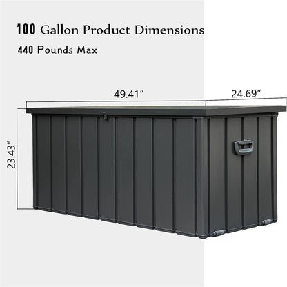 100 Gallon Outdoor Storage Deck Box Waterproof, Large Patio Storage Bin for Outside Cushions, Throw Pillows, Garden Tools, Lockable (Dark Gray) image 6