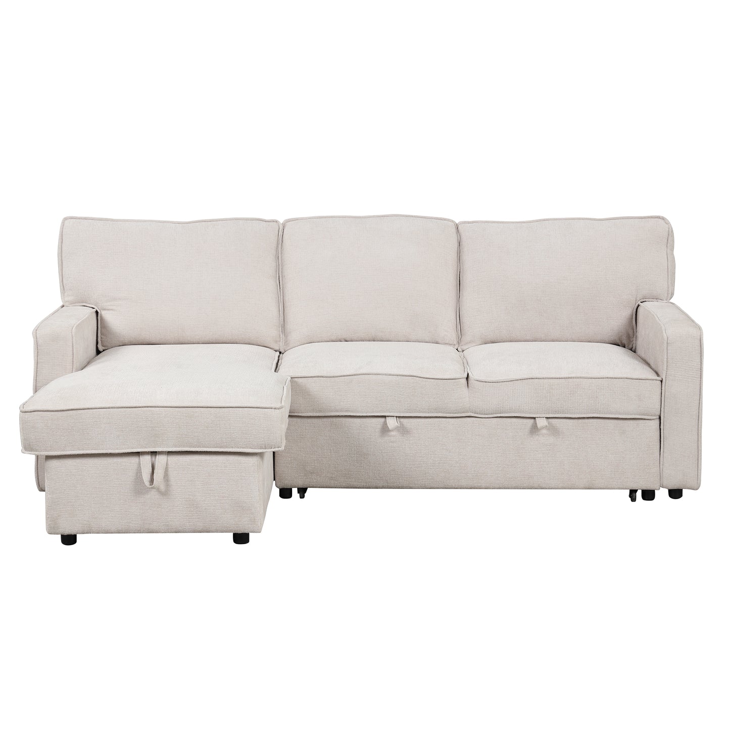 U_STYLE Upholstery Sleeper Sectional Sofa with Storage Space, USB port, 2 cup holders on Back Cushions(same sku; WY000335AAA) image 6