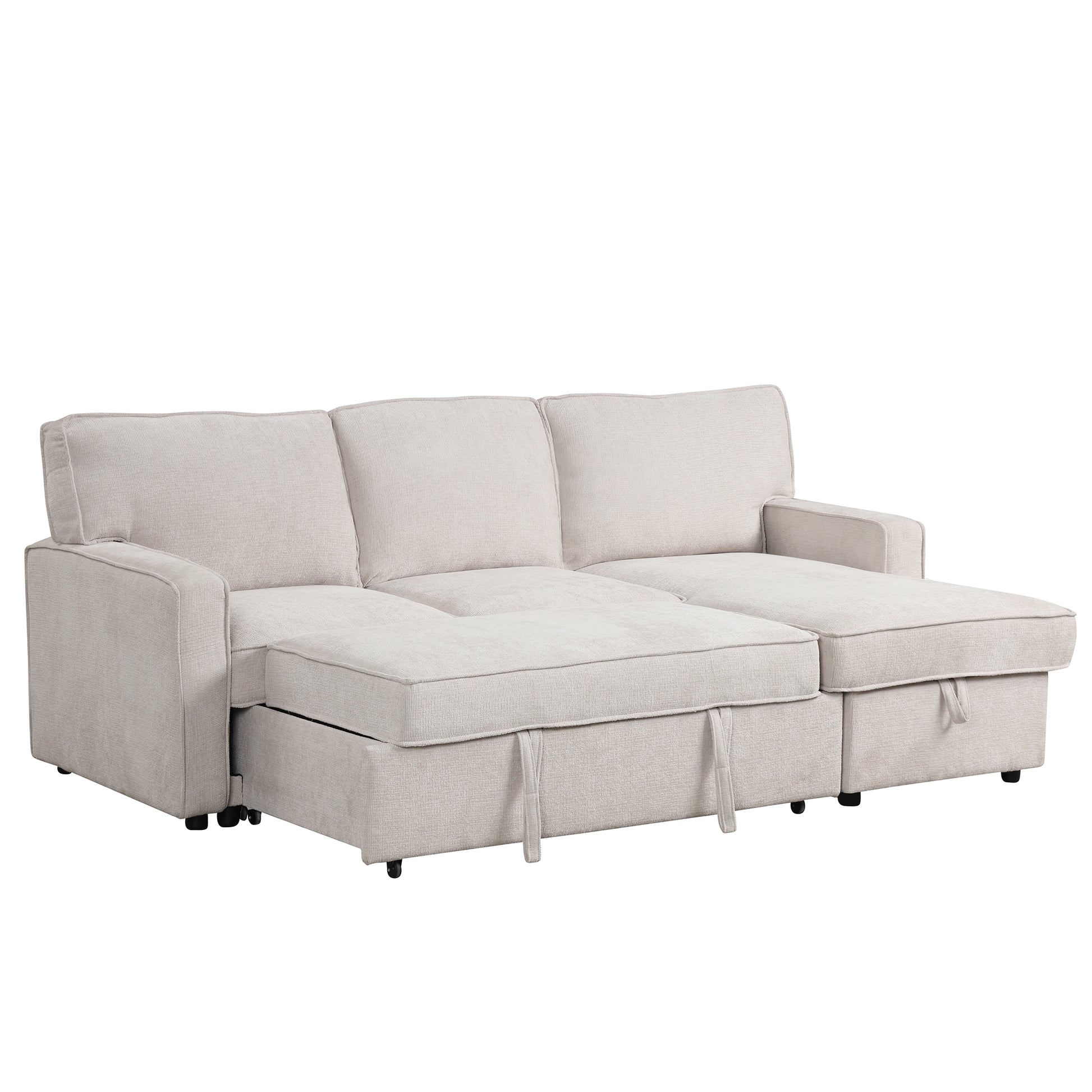 U_STYLE Upholstery Sleeper Sectional Sofa with Storage Space, USB port, 2 cup holders on Back Cushions(same sku; WY000335AAA) image 12