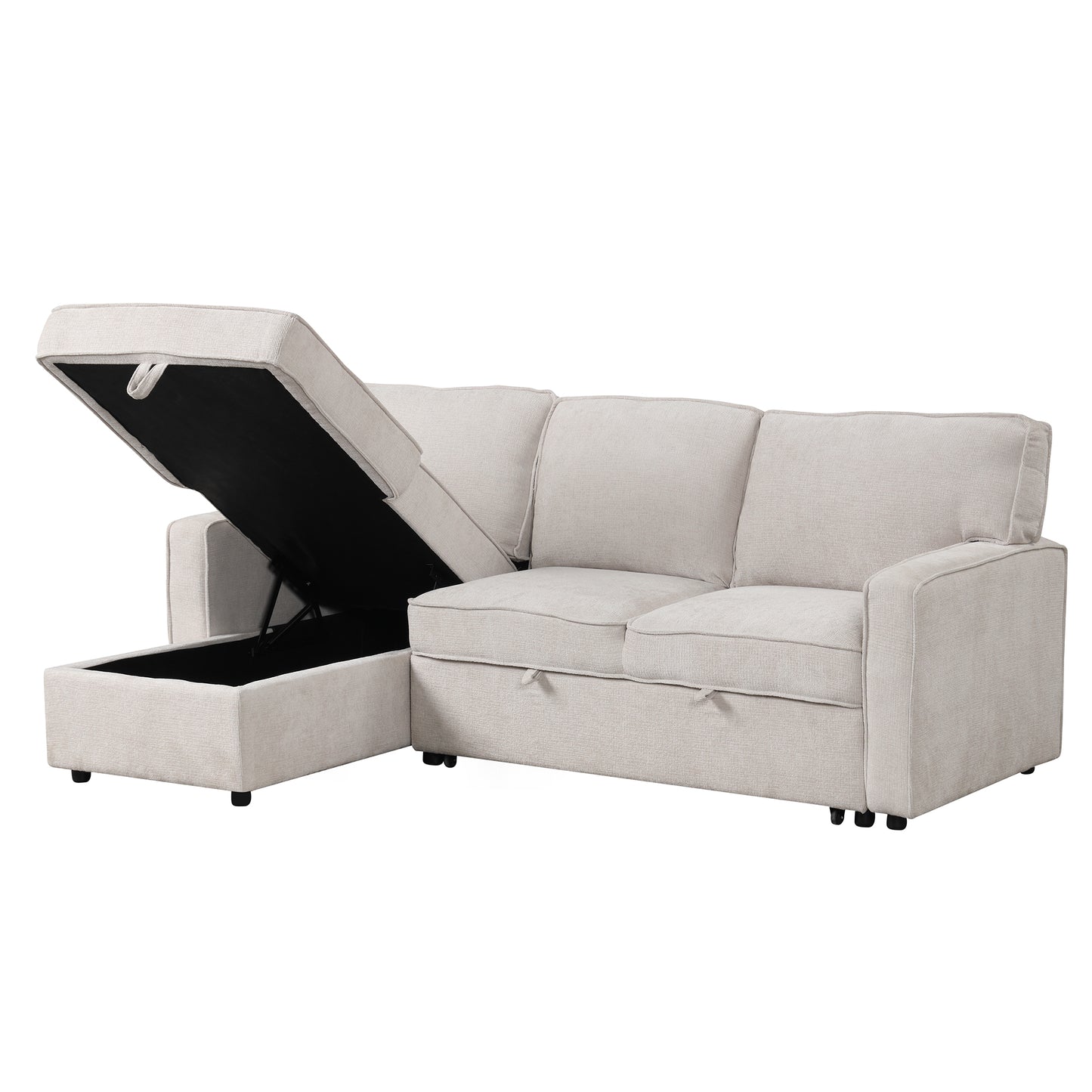 U_STYLE Upholstery Sleeper Sectional Sofa with Storage Space, USB port, 2 cup holders on Back Cushions(same sku; WY000335AAA) image 10