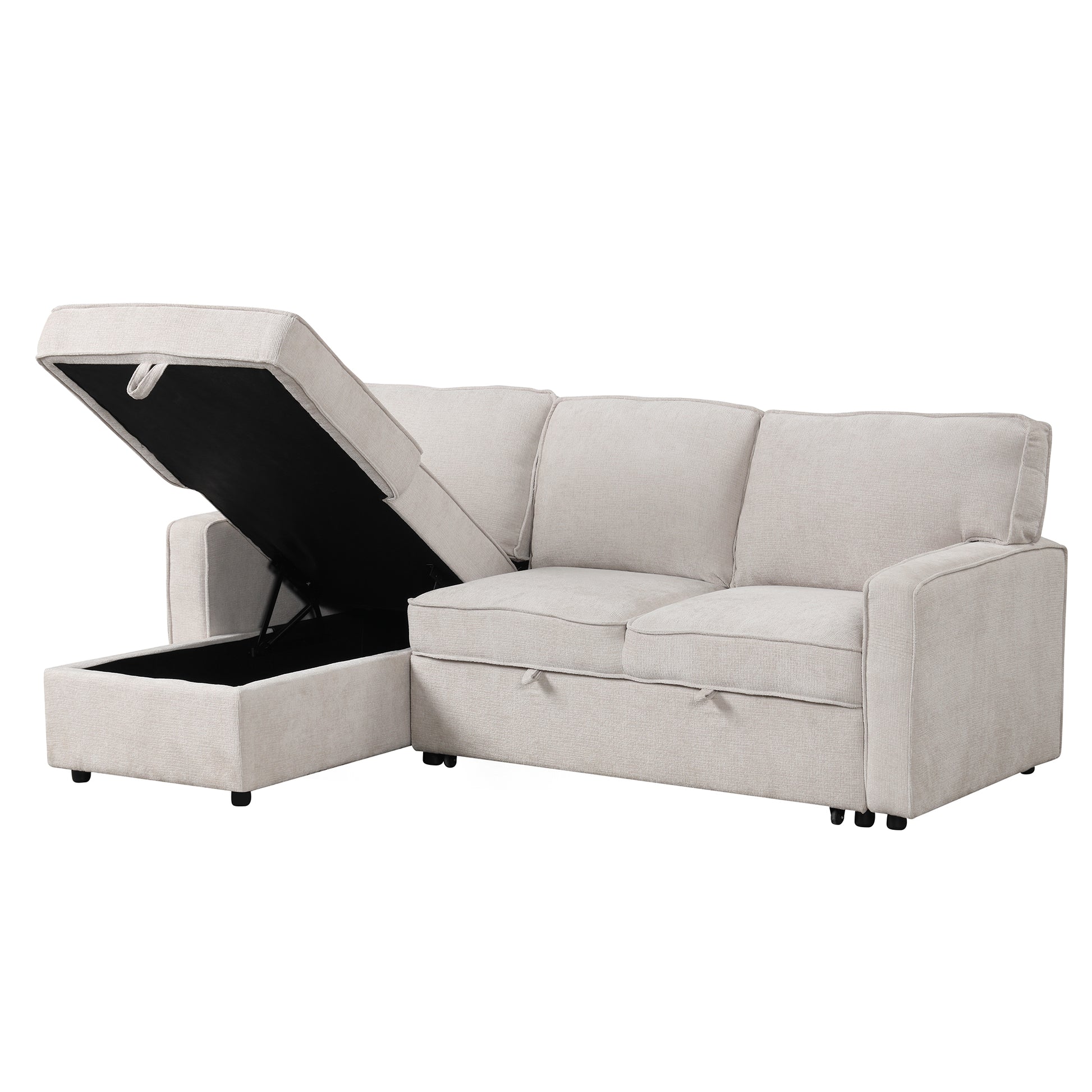 U_STYLE Upholstery Sleeper Sectional Sofa with Storage Space, USB port, 2 cup holders on Back Cushions(same sku; WY000335AAA) image 10