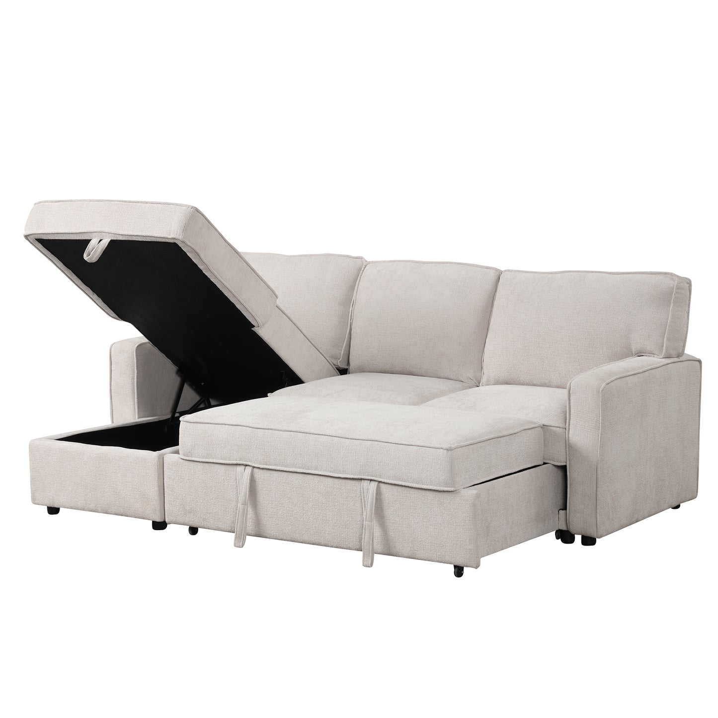 U_STYLE Upholstery Sleeper Sectional Sofa with Storage Space, USB port, 2 cup holders on Back Cushions(same sku; WY000335AAA) image 8