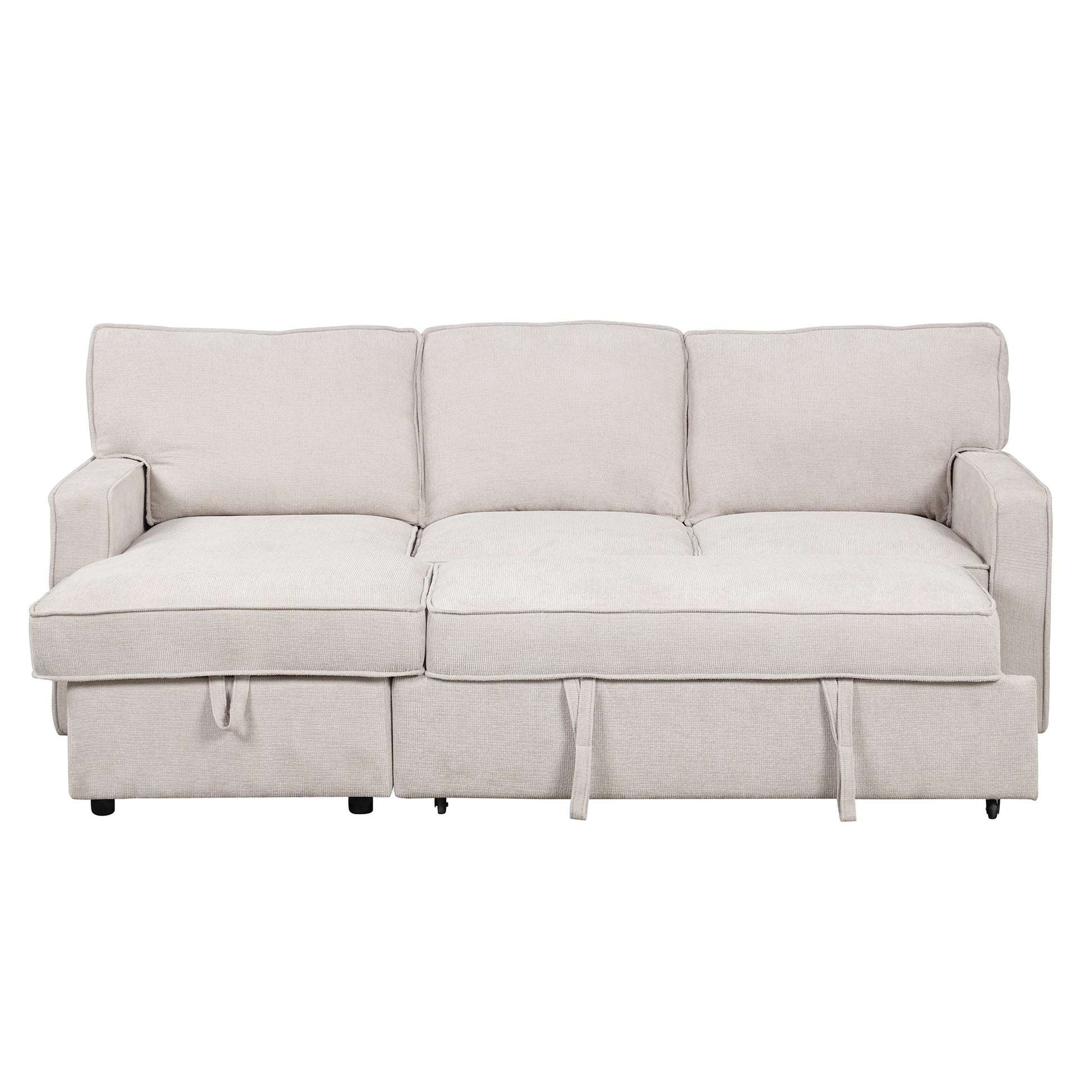 U_STYLE Upholstery Sleeper Sectional Sofa with Storage Space, USB port, 2 cup holders on Back Cushions(same sku; WY000335AAA) image 9