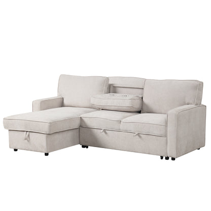 U_STYLE Upholstery Sleeper Sectional Sofa with Storage Space, USB port, 2 cup holders on Back Cushions(same sku; WY000335AAA) image 4