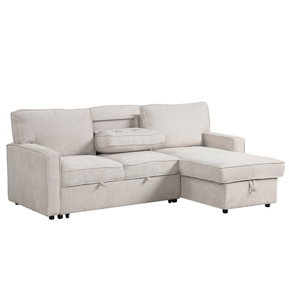 U_STYLE Upholstery Sleeper Sectional Sofa with Storage Space, USB port, 2 cup holders on Back Cushions(same sku; WY000335AAA) image 7
