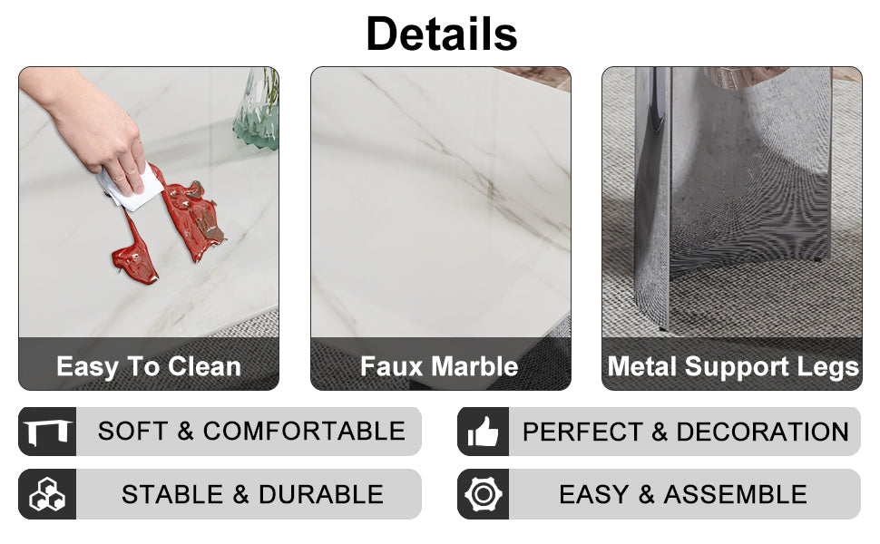 ONLY TABLE TOP. 71" x 39.4" Glass Table Top, White Marble Vein Tempered Glass with White Sticker, Replacement Tabletop for Dining Table, Coffee Table, Desk (TABLETOP ONLY). image 4