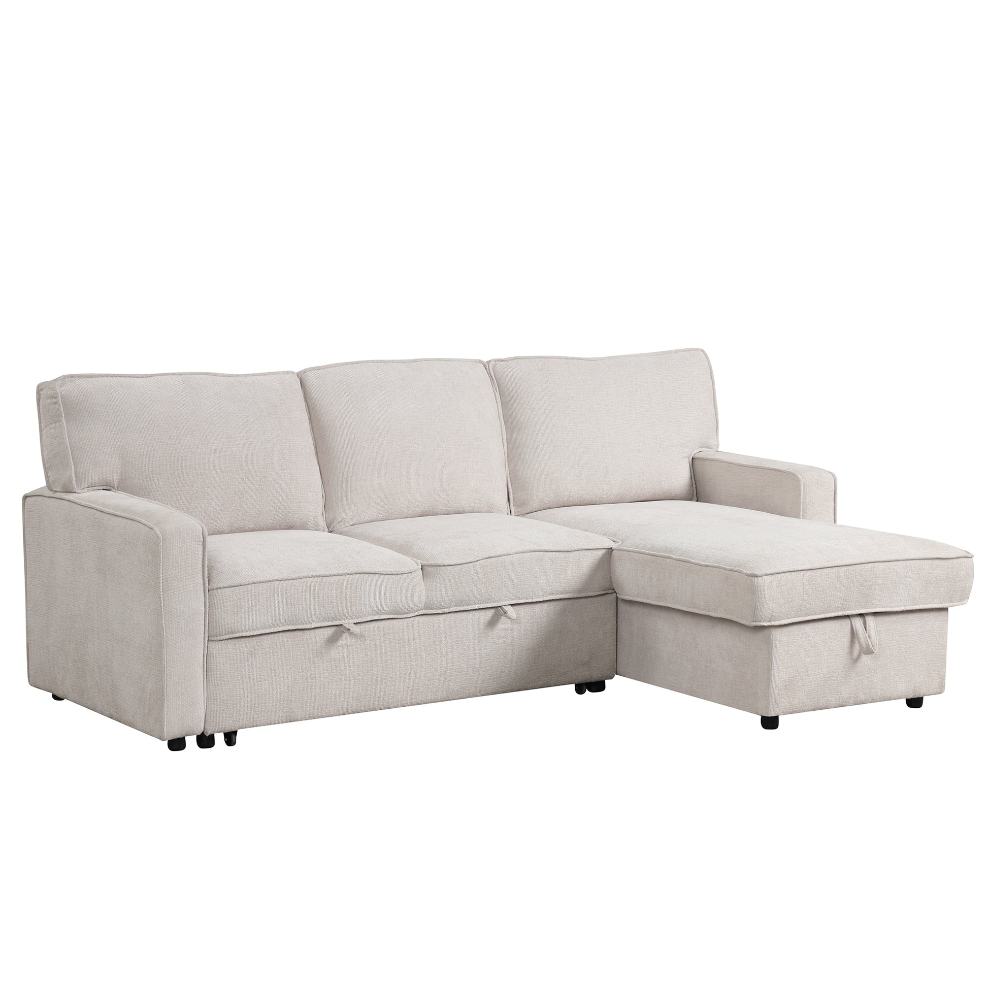 U_STYLE Upholstery Sleeper Sectional Sofa with Storage Space, USB port, 2 cup holders on Back Cushions(same sku; WY000335AAA) image 5