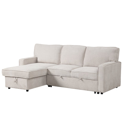 U_STYLE Upholstery Sleeper Sectional Sofa with Storage Space, USB port, 2 cup holders on Back Cushions(same sku; WY000335AAA) image 11