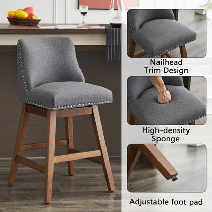 Upholstered Swivel Bar Stools Set of 2, 26" Counter Height Modern Chairs with Ergonomic Design, Wood Frame & Adjustable Foot Pad for Kitchen Island, Home Bar, Dining Room, Dark Grey image 3