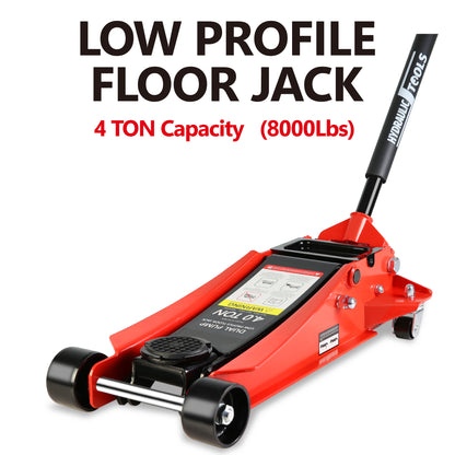 Floor Jack, 4 Ton Low Profile Floor Jack, Heavy-Duty Steel Racing Floor Jack with dual Piston Quick Lift Pump, Floor Jack Lifting Range 4"-21" image 7