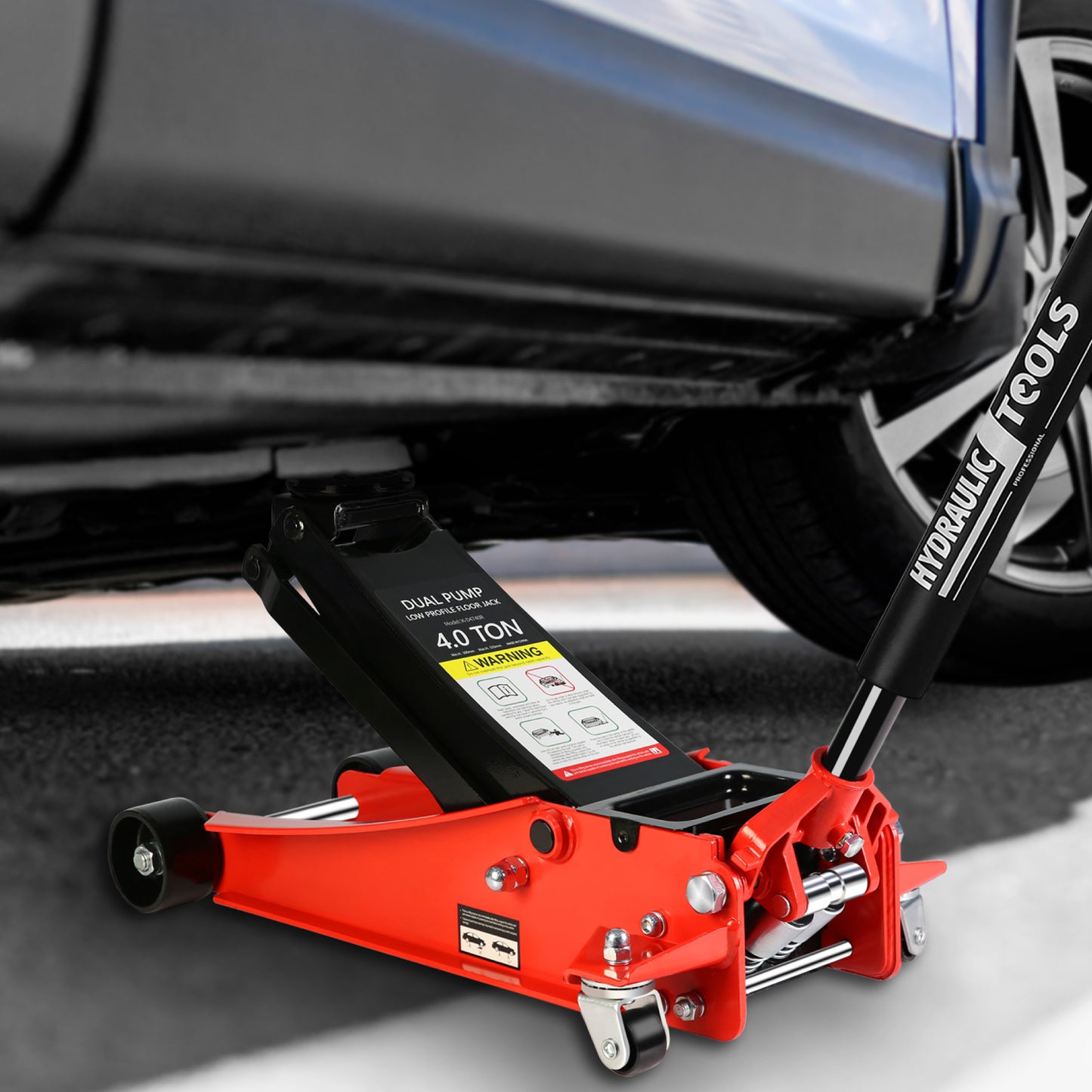 Floor Jack, 4 Ton Low Profile Floor Jack, Heavy-Duty Steel Racing Floor Jack with dual Piston Quick Lift Pump, Floor Jack Lifting Range 4"-21" image 6