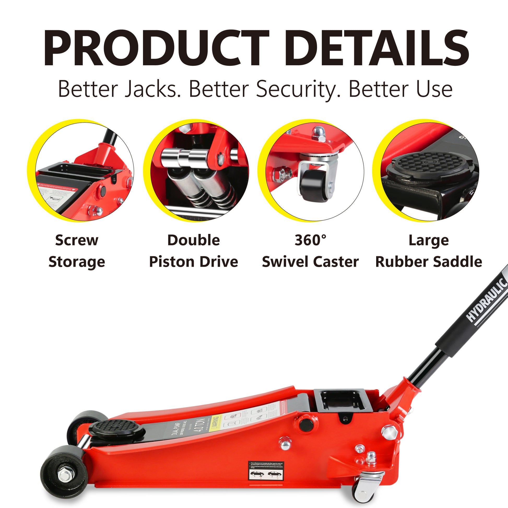 Floor Jack, 4 Ton Low Profile Floor Jack, Heavy-Duty Steel Racing Floor Jack with dual Piston Quick Lift Pump, Floor Jack Lifting Range 4"-21" image 5