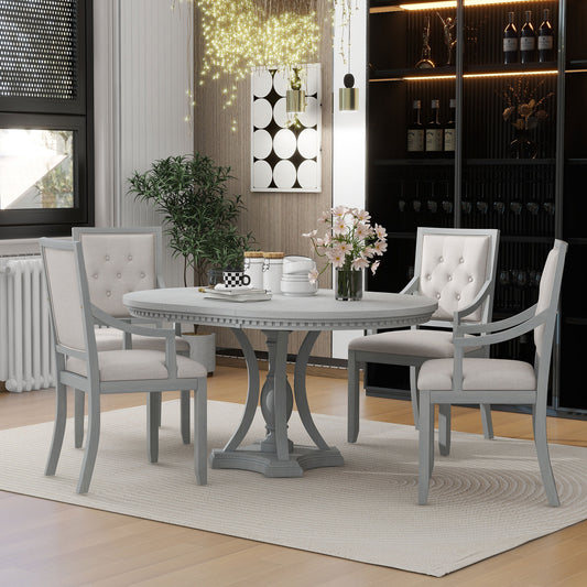 TREXM Retro 5-piece Dining Set Extendable Round Table and 4 Chairs for Kitchen Dining Room(ANTIQUE GRAY OAK) image 1
