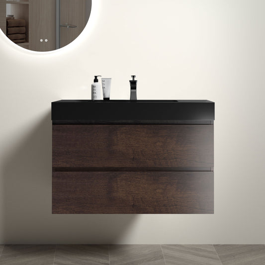 Alice 36 inch walnut bathroom vanity with sink front view