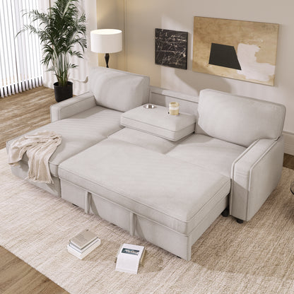 U_STYLE Upholstery Sleeper Sectional Sofa with Storage Space, USB port, 2 cup holders on Back Cushions(same sku; WY000335AAA) image 1