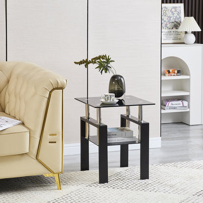 2-Piece Tempered Black Glass Sofa Table, Black Noghtstand with Metal Leg for Living Room image 3