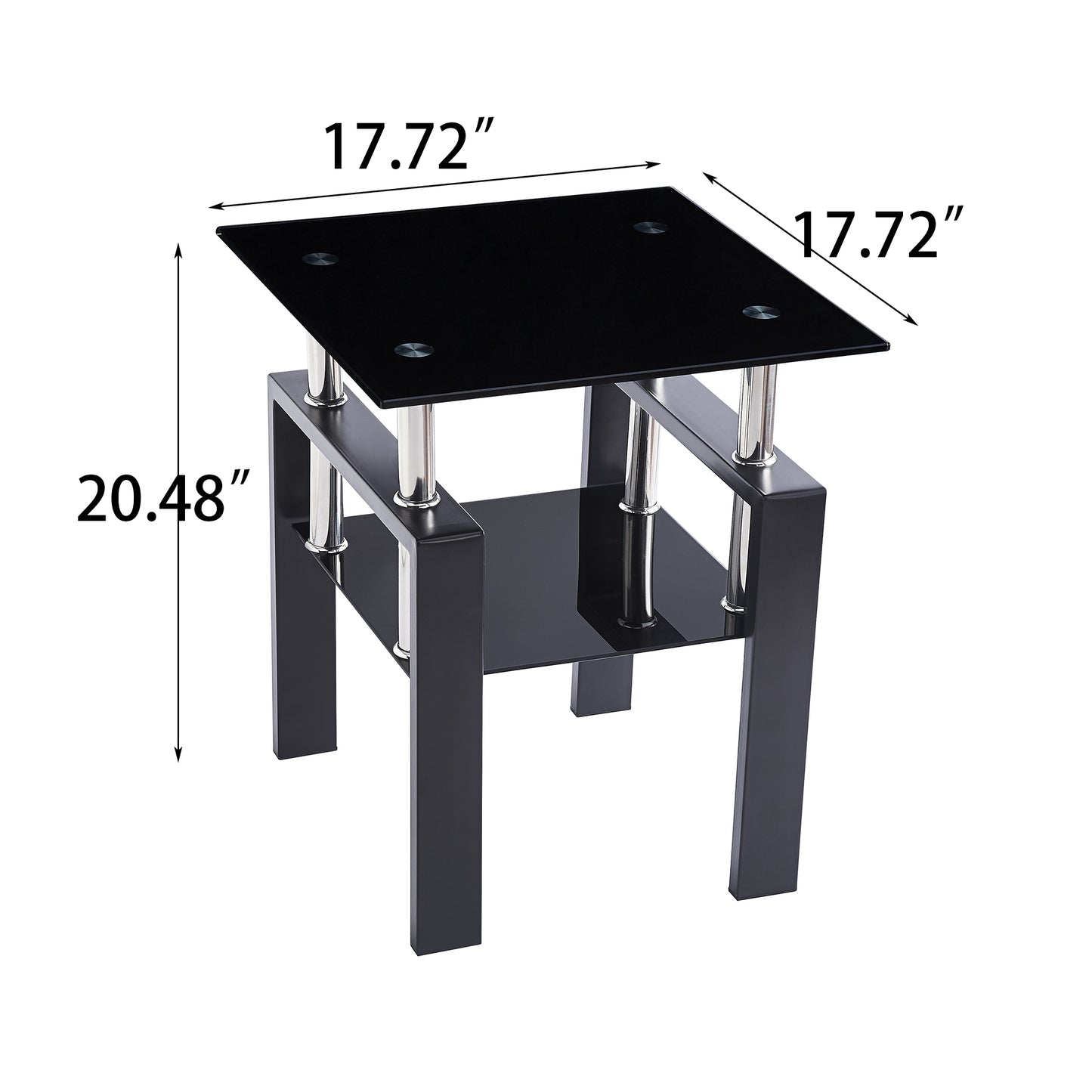 2-Piece Tempered Black Glass Sofa Table, Black Noghtstand with Metal Leg for Living Room image 5