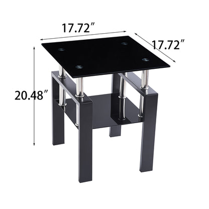 2-Piece Tempered Black Glass Sofa Table, Black Noghtstand with Metal Leg for Living Room image 5