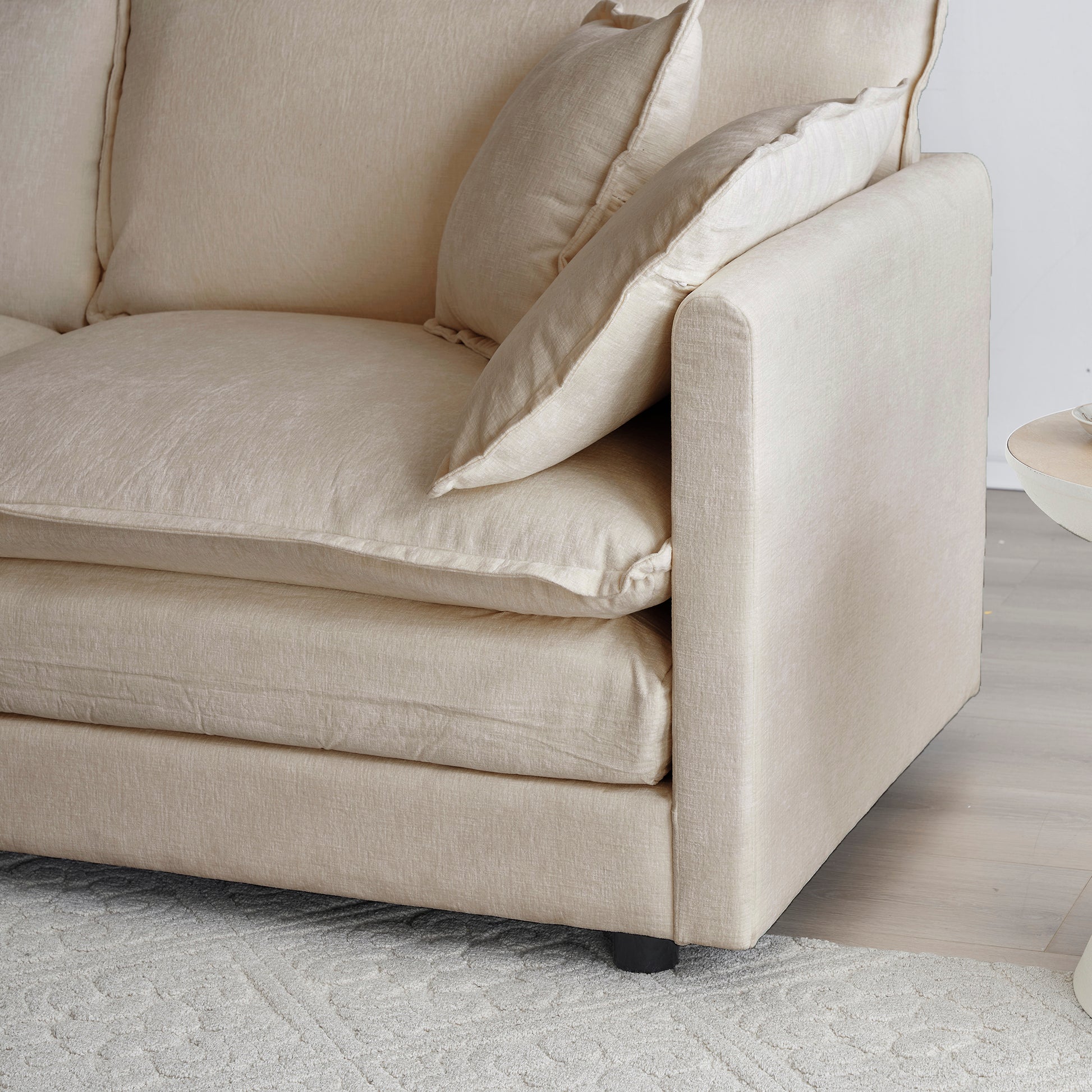 4 - Piece Upholstered Sectional Sofa, 1 - Piece of 2 Seater Sofa and 2- Piece of Ottomans, 2 Seater Loveseat Lounge with Ottomans, Light Coffee Chenille image 3