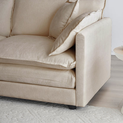 4 - Piece Upholstered Sectional Sofa, 1 - Piece of 2 Seater Sofa and 2- Piece of Ottomans, 2 Seater Loveseat Lounge with Ottomans, Light Coffee Chenille image 3