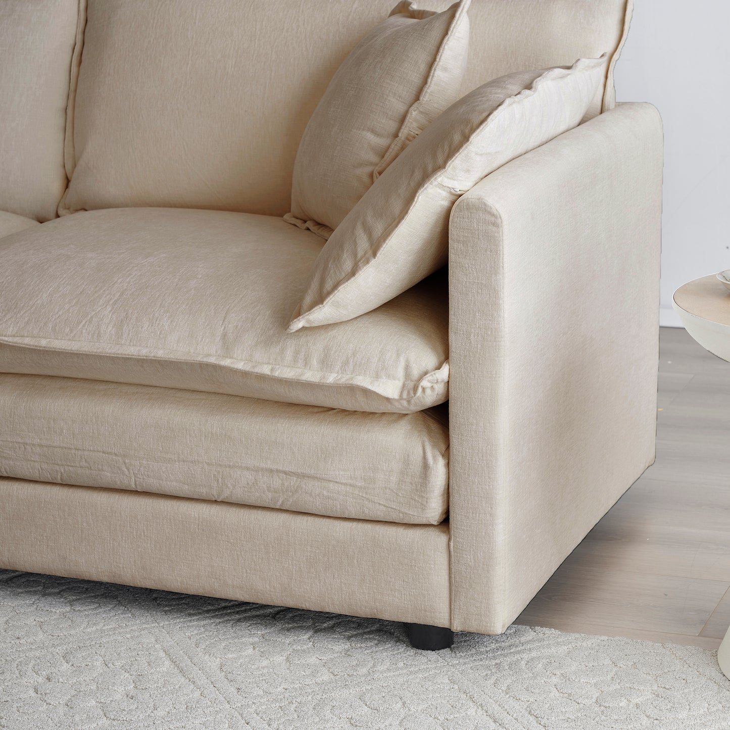 Chenille Fabric Ottomans Footrest to Combine with 2 Seater Sofa, 3 Seater Sofa and 4 Seater Sofa, Light Coffee image 3