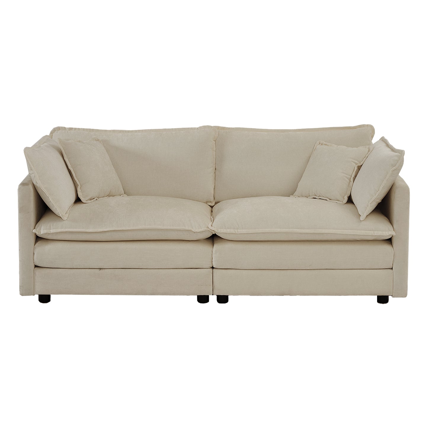4 - Piece Upholstered Sectional Sofa, 1 - Piece of 2 Seater Sofa and 2- Piece of Ottomans, 2 Seater Loveseat Lounge with Ottomans, Light Coffee Chenille image 10