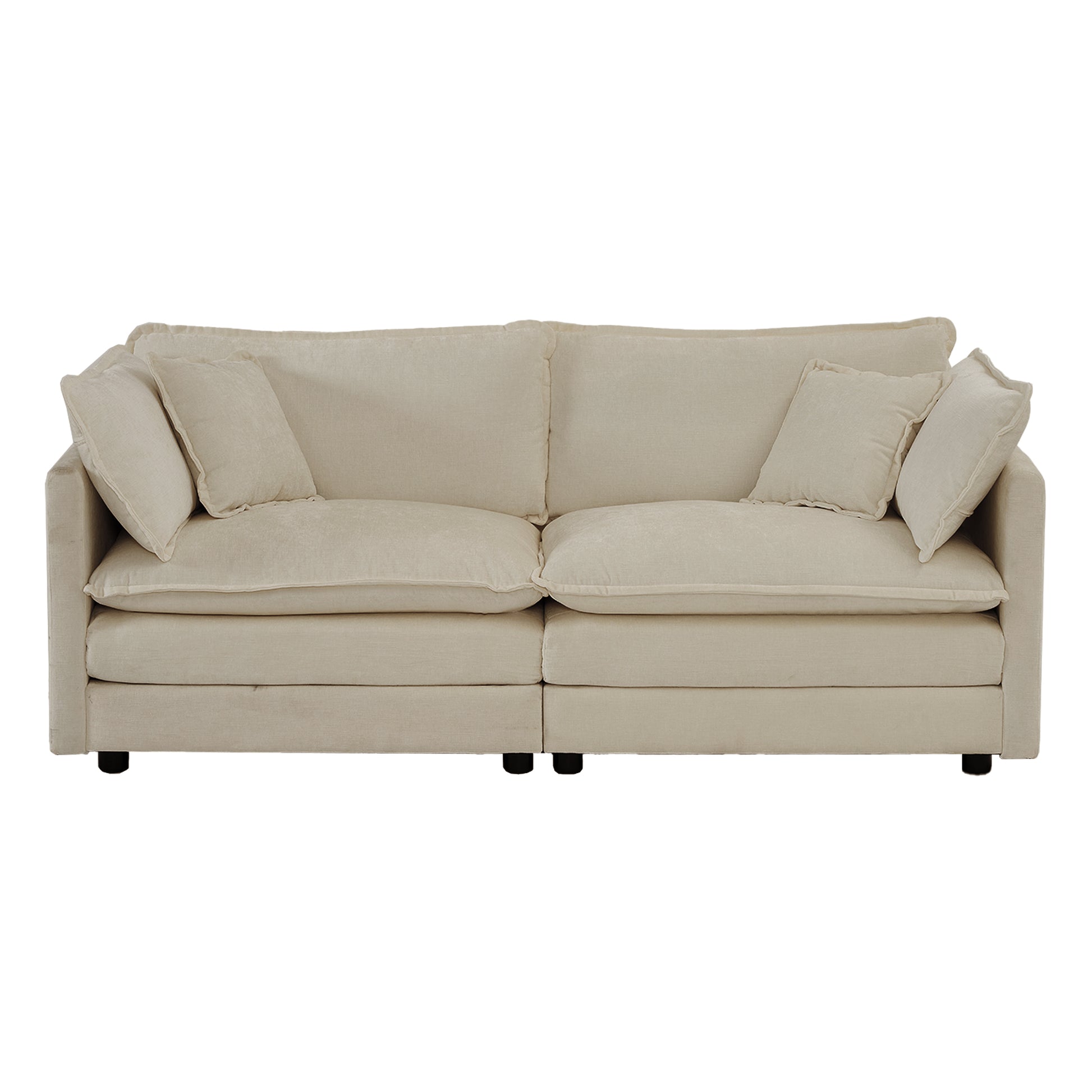 4 - Piece Upholstered Sectional Sofa, 1 - Piece of 2 Seater Sofa and 2- Piece of Ottomans, 2 Seater Loveseat Lounge with Ottomans, Light Coffee Chenille image 10