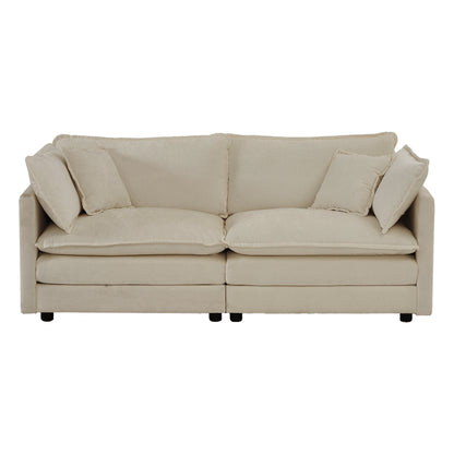 4 - Piece Upholstered Sectional Sofa, 1 - Piece of 2 Seater Sofa and 2- Piece of Ottomans, 2 Seater Loveseat Lounge with Ottomans, Light Coffee Chenille image 10