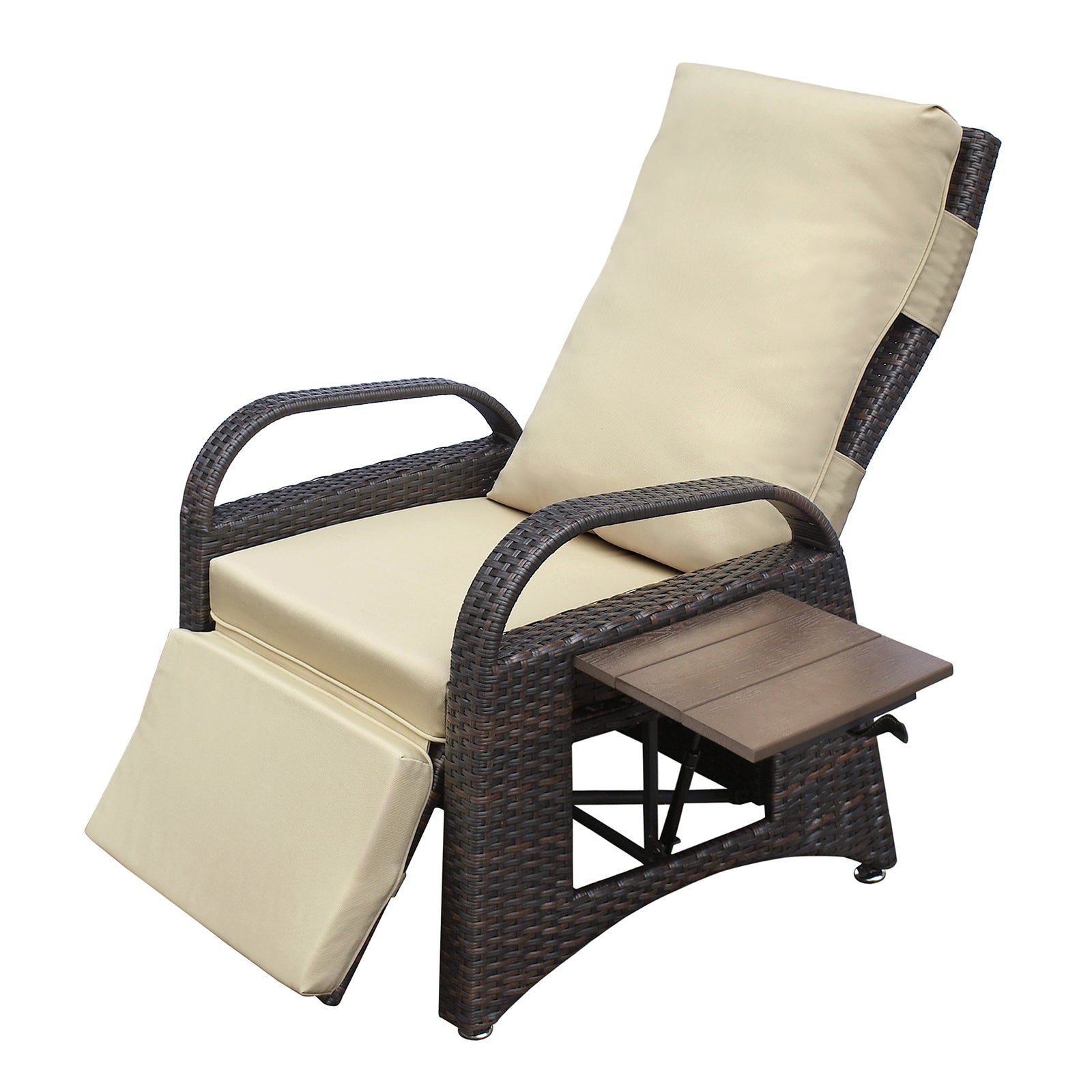 Outdoor Recliner Chair,PE Wicker Adjustable Reclining Lounge Chair and Removable Soft Cushion, with Modern Armchair and Ergonomic for Home, Sunbathing or Relaxation (Khaki) image 1