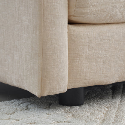 4 - Piece Upholstered Sectional Sofa, 1 - Piece of 2 Seater Sofa and 2- Piece of Ottomans, 2 Seater Loveseat Lounge with Ottomans, Light Coffee Chenille image 5