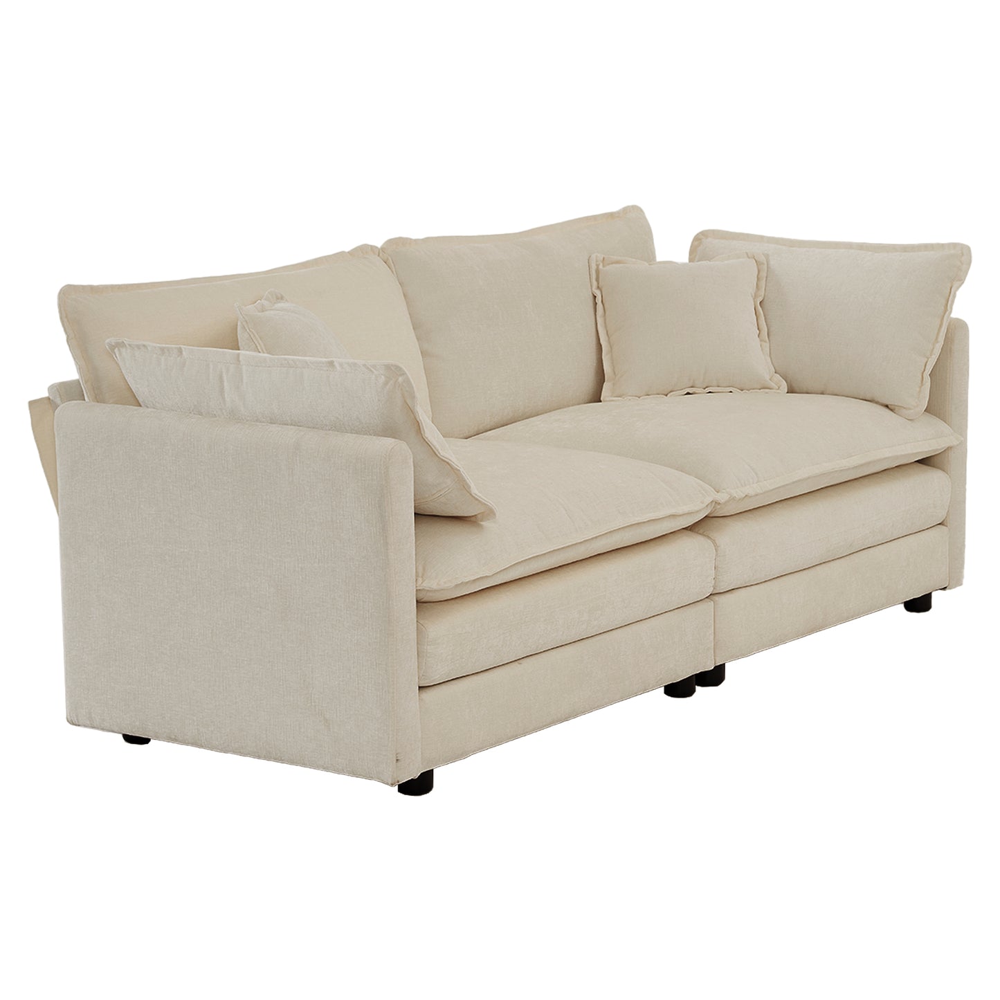 4 - Piece Upholstered Sectional Sofa, 1 - Piece of 2 Seater Sofa and 2- Piece of Ottomans, 2 Seater Loveseat Lounge with Ottomans, Light Coffee Chenille image 11