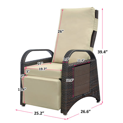 Outdoor Recliner Chair,PE Wicker Adjustable Reclining Lounge Chair and Removable Soft Cushion, with Modern Armchair and Ergonomic for Home, Sunbathing or Relaxation (Khaki) image 4