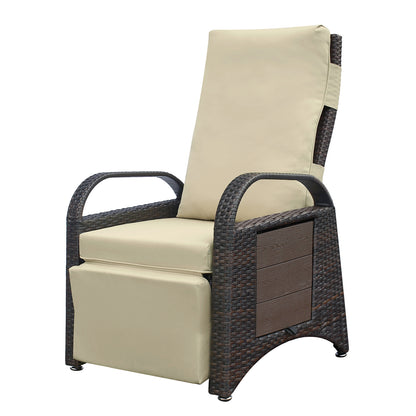 Outdoor Recliner Chair,PE Wicker Adjustable Reclining Lounge Chair and Removable Soft Cushion, with Modern Armchair and Ergonomic for Home, Sunbathing or Relaxation (Khaki) image 2
