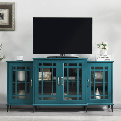 62" TV Stand, Buffet Sideboard Cabinet, Teal Blue image 1
