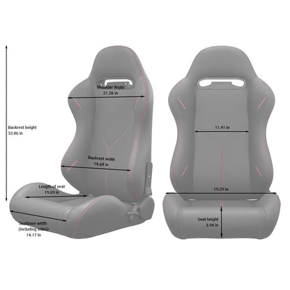 2PC Universal Bucket Racing Seats Stitch PVC Leather Reclinable Carbon Look Leather Black With Adjustor Slider(Not Including Seat Bracket) 1 box of 2 pieces image 4