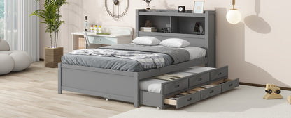 Full Size platform bed with trundle, drawers and USB plugs, Gray image 6