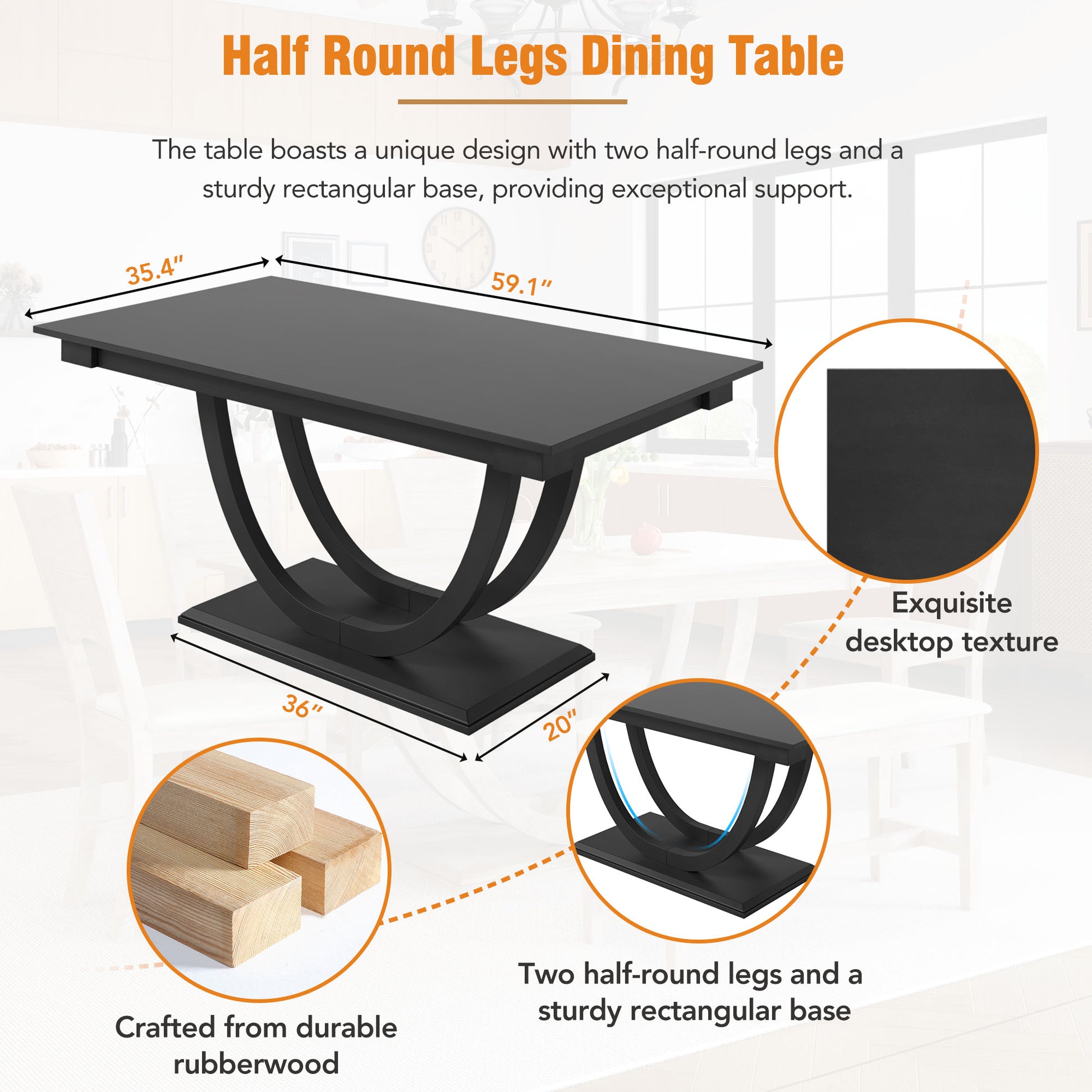 TOPMAX 6-Piece Wood Half Round Dining Table Set Kitchen Table Set with Long Bench and 4 Dining Chairs, Modern Style, Gray image 11