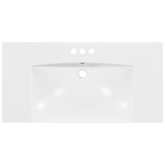 [Sink Only] 36x18" Rectangular 3 Hole Bathroom Resin Sink, Vanity Top Sink Only, Fits 4" Center Faucet, White (Faucet and cabinet not included) image 1