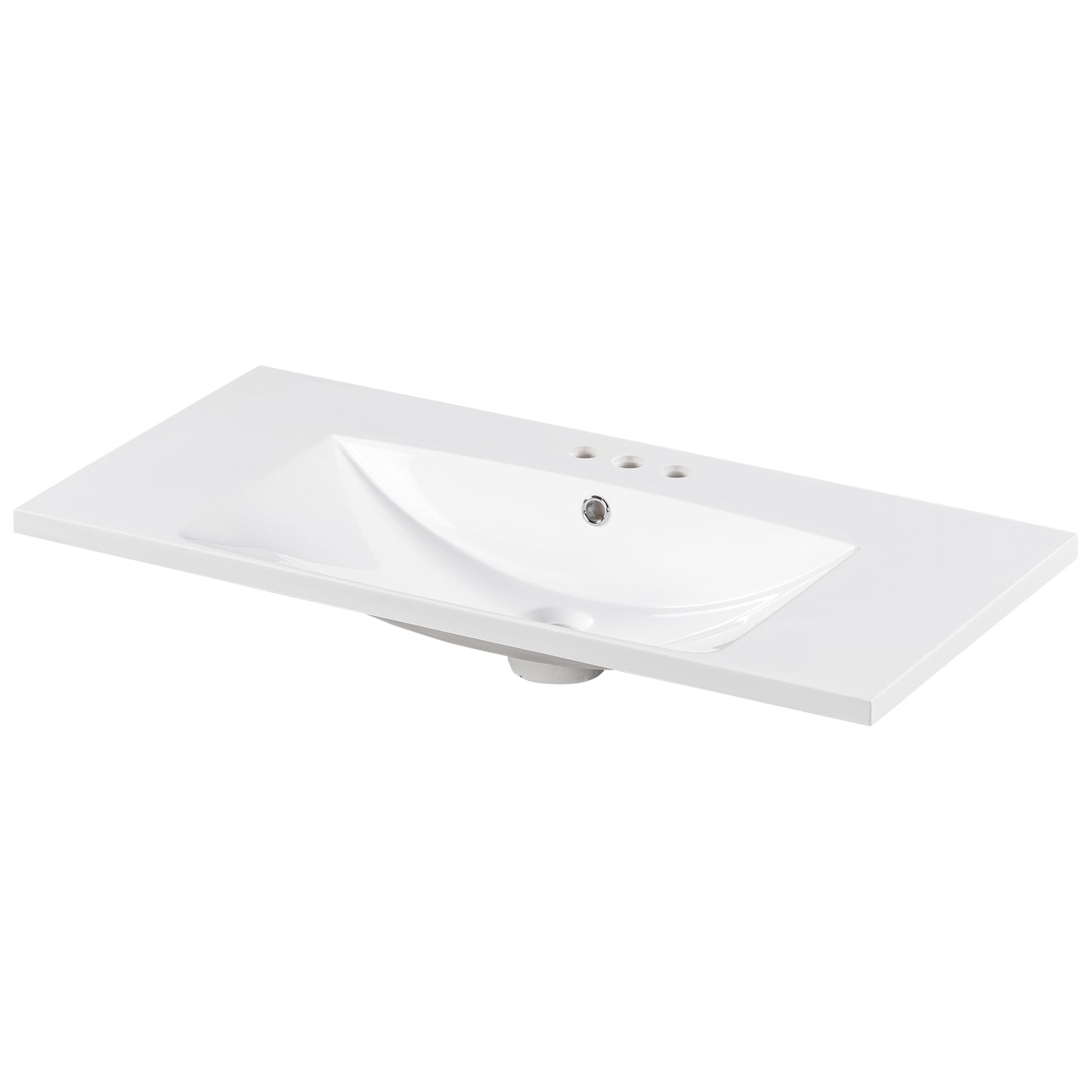 [Sink Only] 36x18" Rectangular 3 Hole Bathroom Resin Sink, Vanity Top Sink Only, Fits 4" Center Faucet, White (Faucet and cabinet not included) image 6