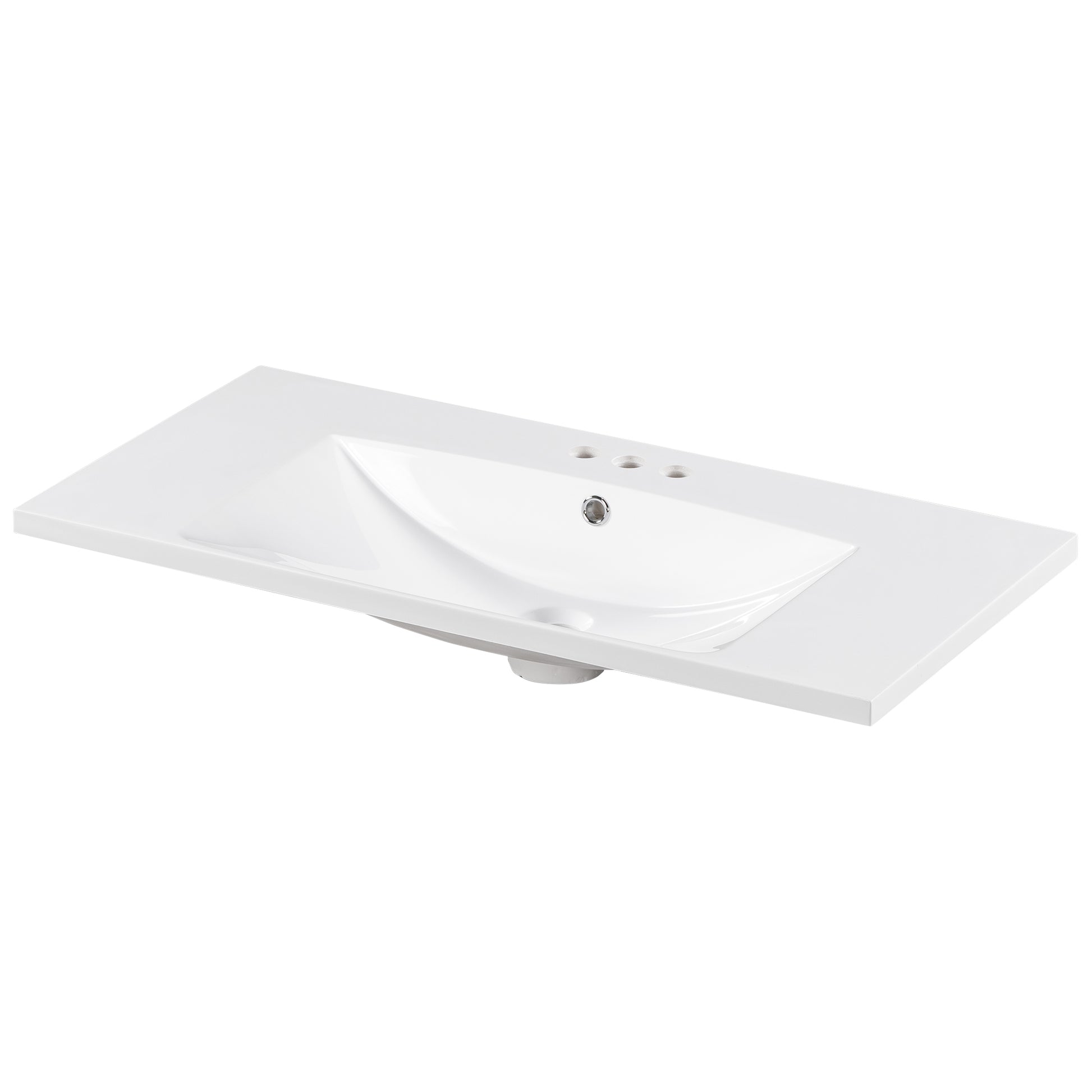 [Sink Only] 36x18" Rectangular 3 Hole Bathroom Resin Sink, Vanity Top Sink Only, Fits 4" Center Faucet, White (Faucet and cabinet not included) image 6