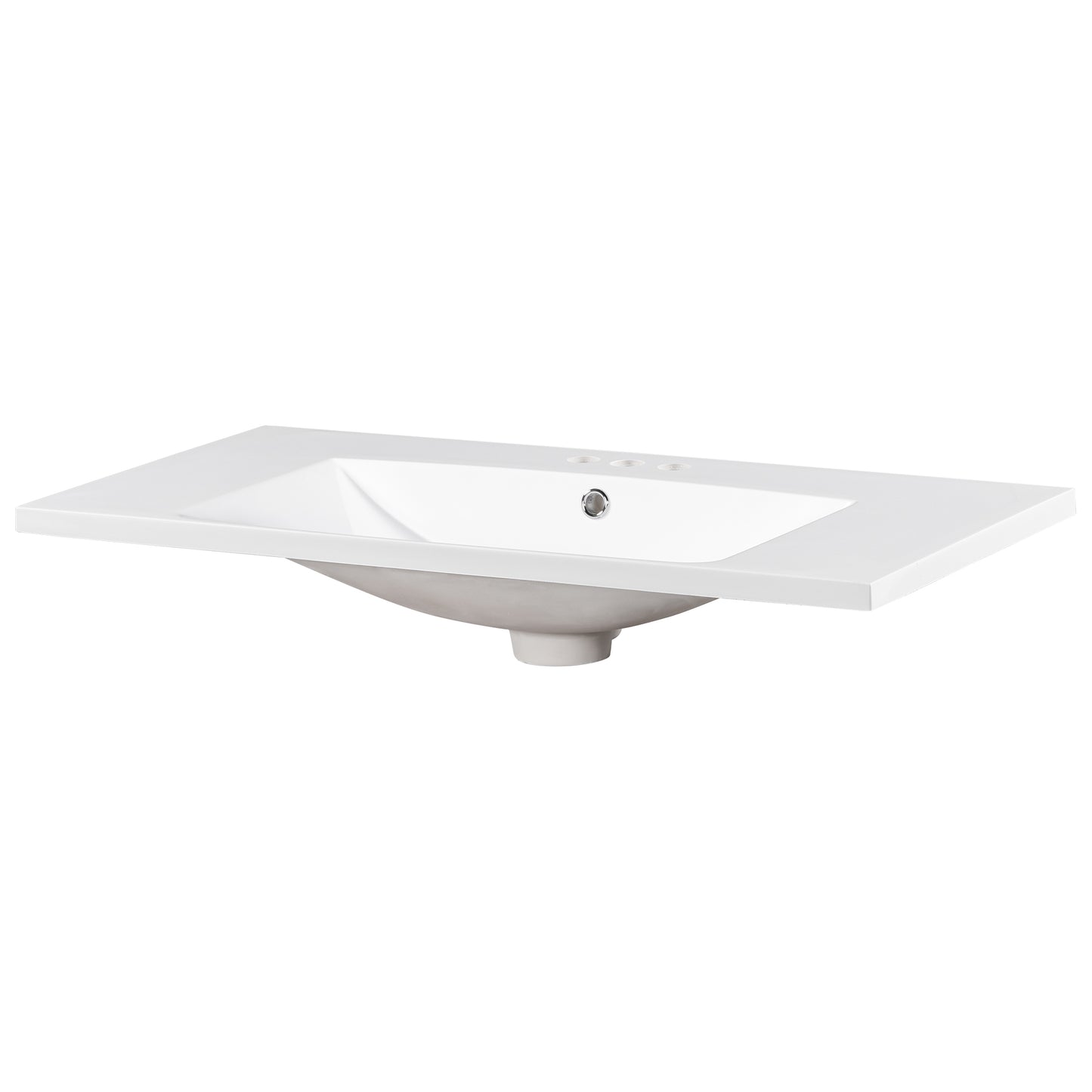 [Sink Only] 36x18" Rectangular 3 Hole Bathroom Resin Sink, Vanity Top Sink Only, Fits 4" Center Faucet, White (Faucet and cabinet not included) image 7