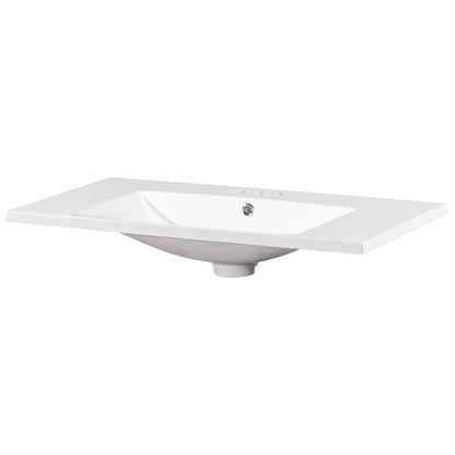 [Sink Only] 36x18" Rectangular 3 Hole Bathroom Resin Sink, Vanity Top Sink Only, Fits 4" Center Faucet, White (Faucet and cabinet not included) image 7