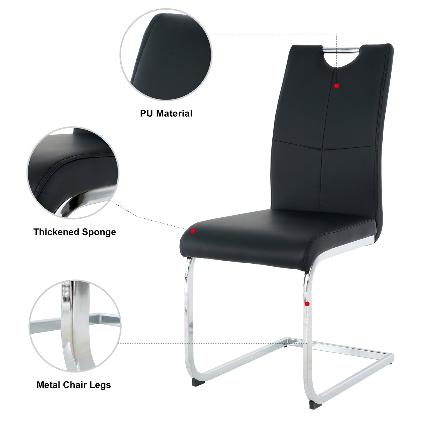Modern Dining Chairs with Faux Leather Padded Seat Dining Living Room Chairs Upholstered Chair with Chrome Metal Legs Design for Kitchen, Living, Bedroom, Dining Room Side Chairs Set of 2 image 9